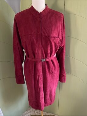 Worth Burgundy Suede Belted Shirt Dress